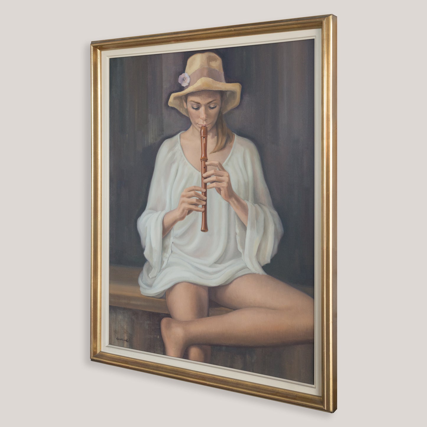 Girl Playing Recorder –Signed Oil on Canvas
