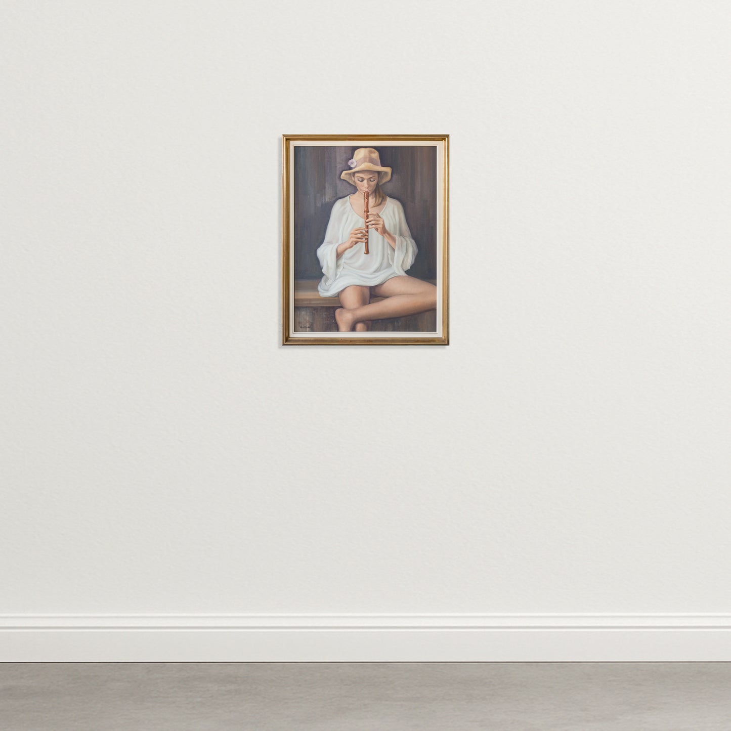 Girl Playing Recorder –Signed Oil on Canvas