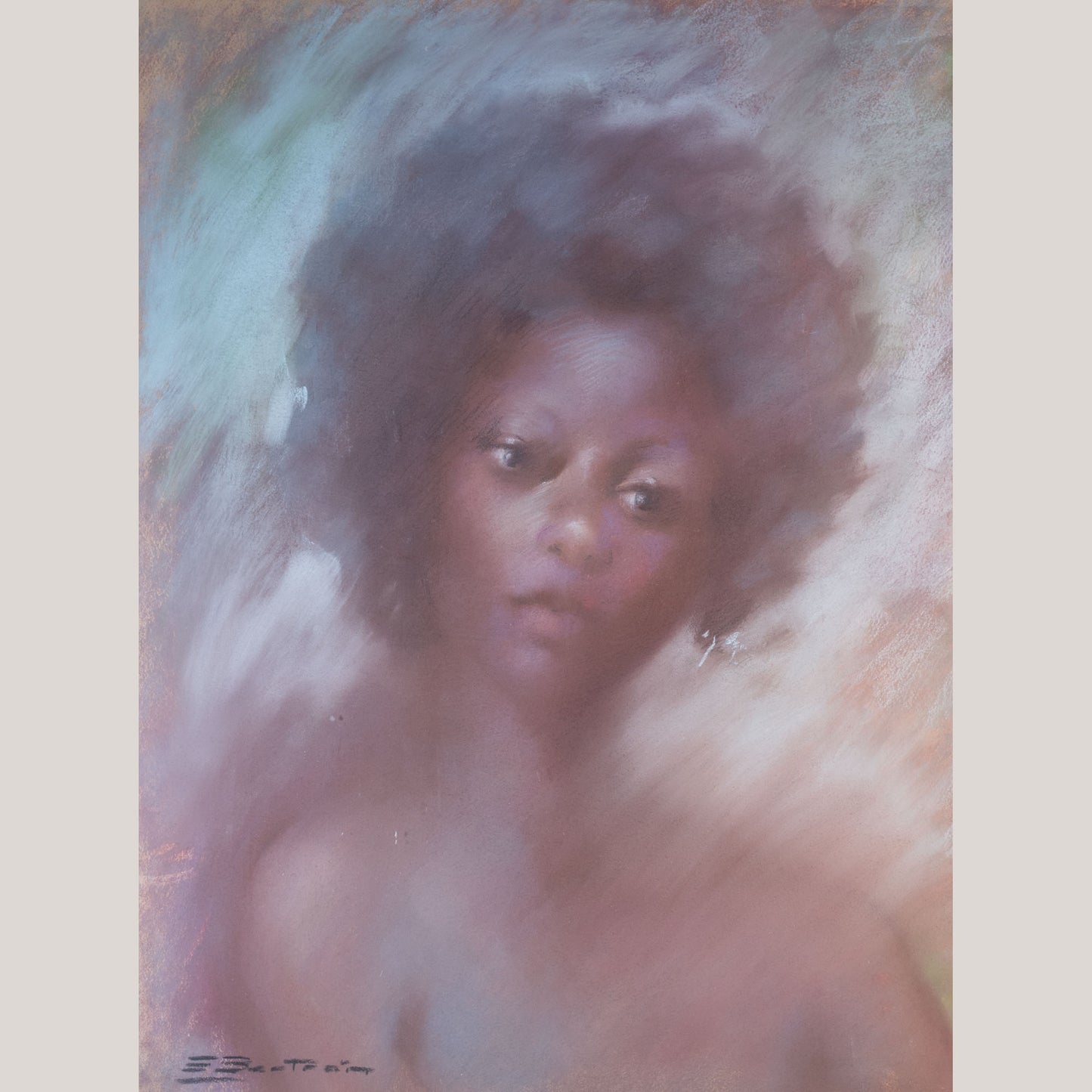 Vintage Pastel Portrait of a Young Woman - Signed