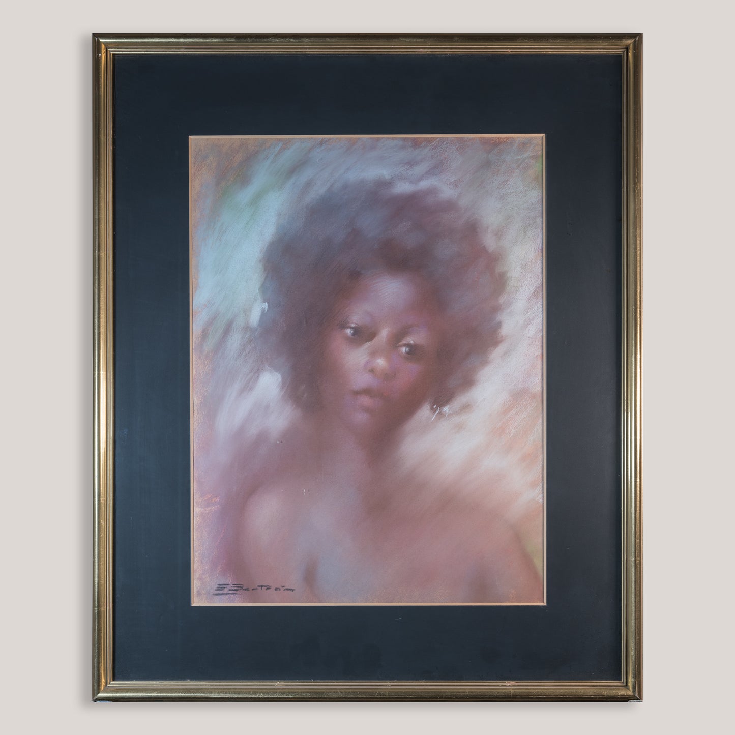 Vintage Pastel Portrait of a Young Woman - Signed
