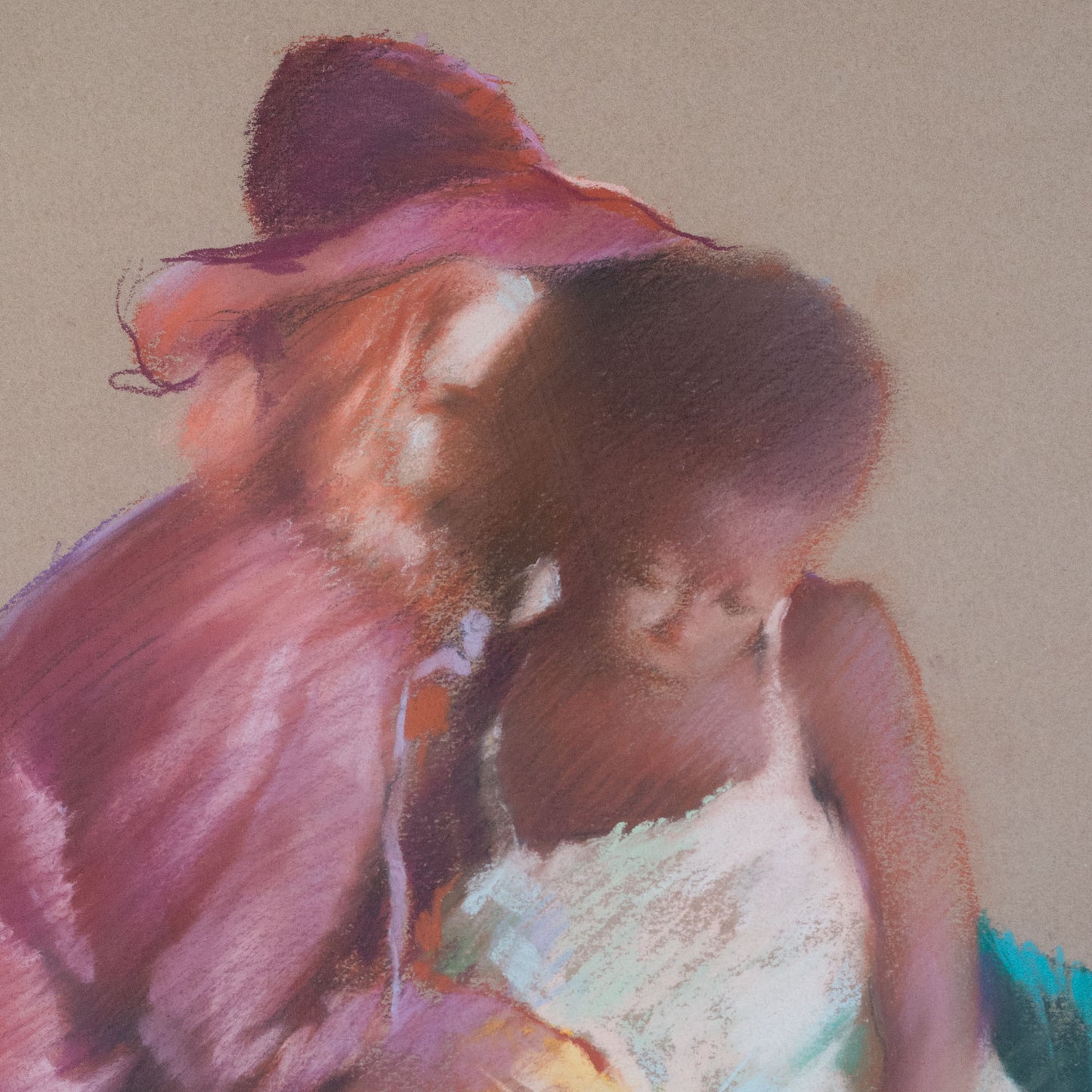 Lady and Child Vintage Pastel Study - Signed