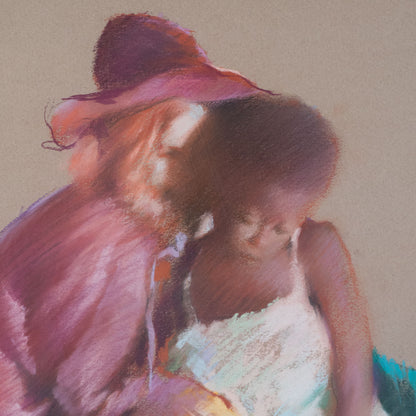 Lady and Child Vintage Pastel Study - Signed