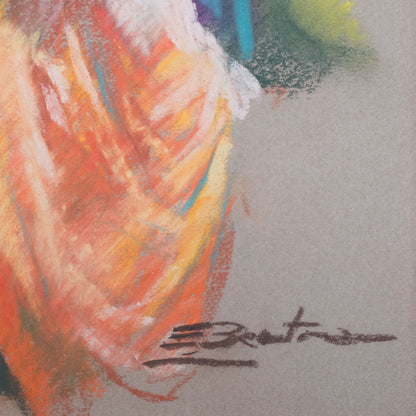 Lady and Child Vintage Pastel Study - Signed