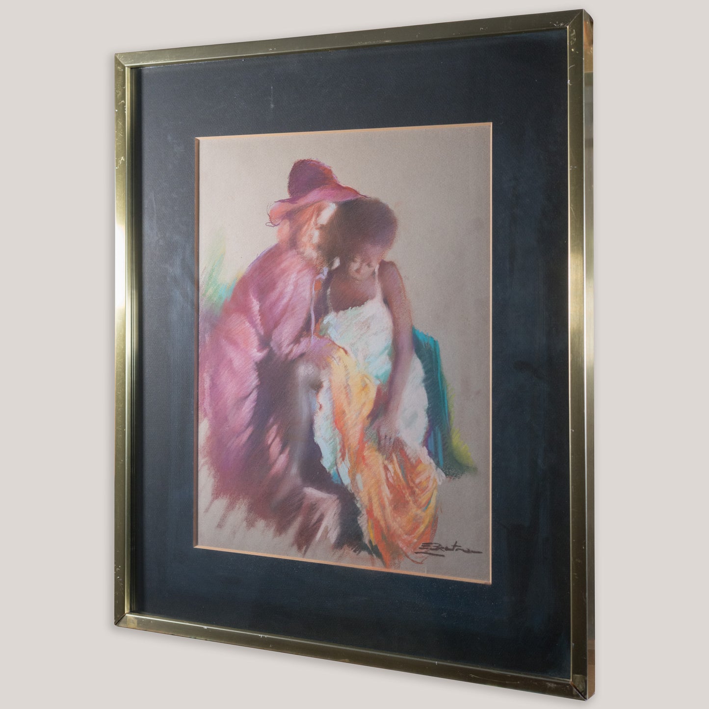 Lady and Child Vintage Pastel Study - Signed