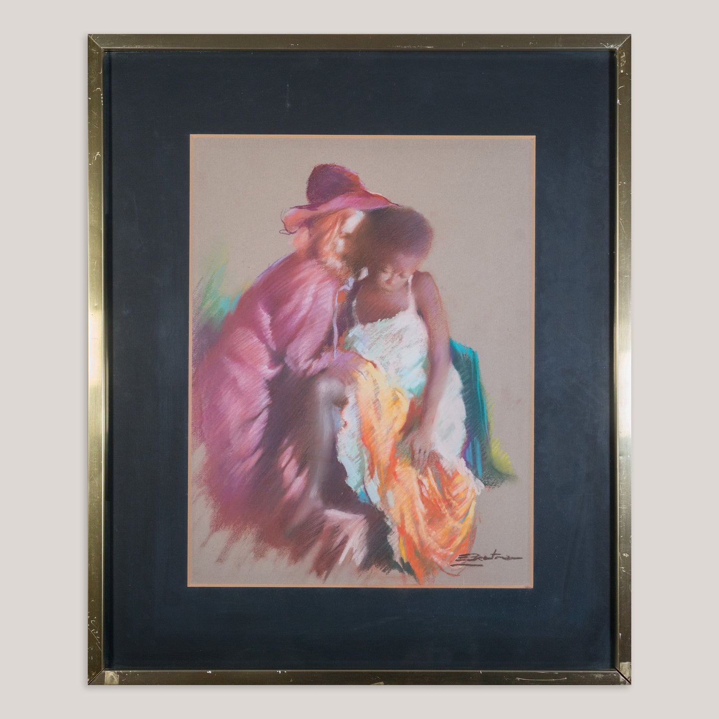 Lady and Child Vintage Pastel Study - Signed