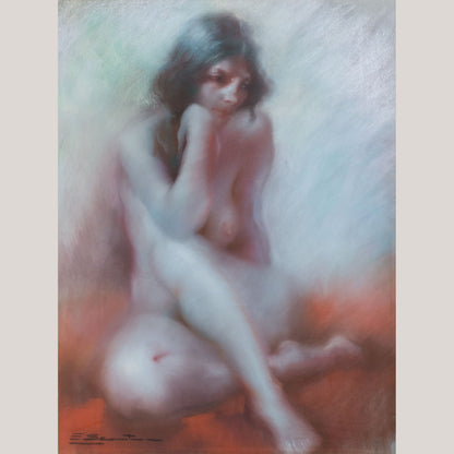 Seated Female Nude Pastel Study - Signed