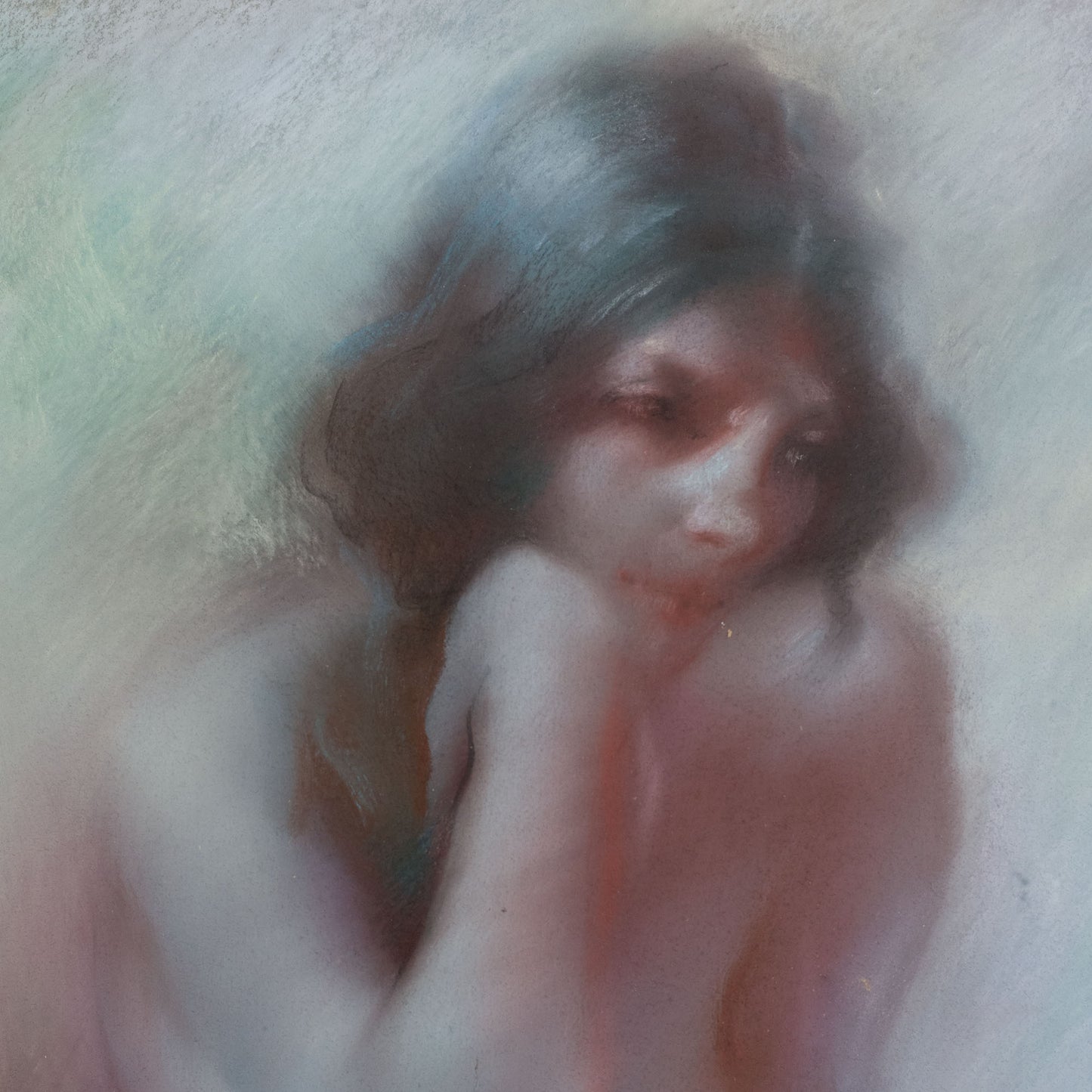 Seated Female Nude Pastel Study - Signed