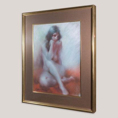 Seated Female Nude Pastel Study - Signed