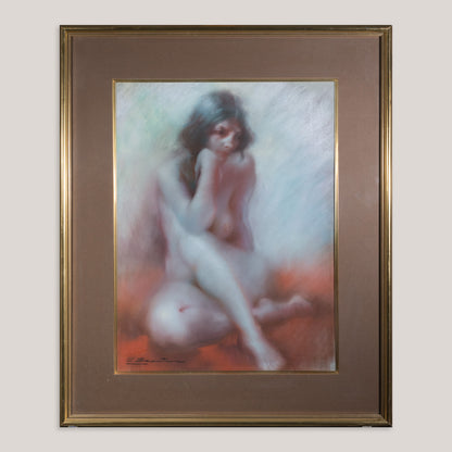 Seated Female Nude Pastel Study - Signed