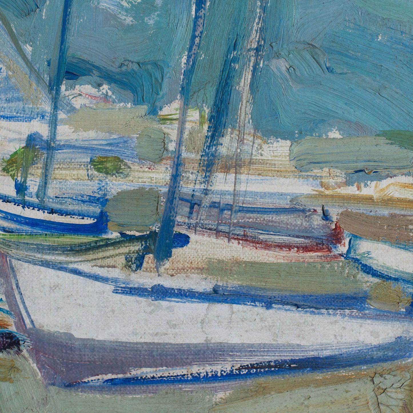 Mid-Century Oil Sketch of Boats in a Harbour - Signed