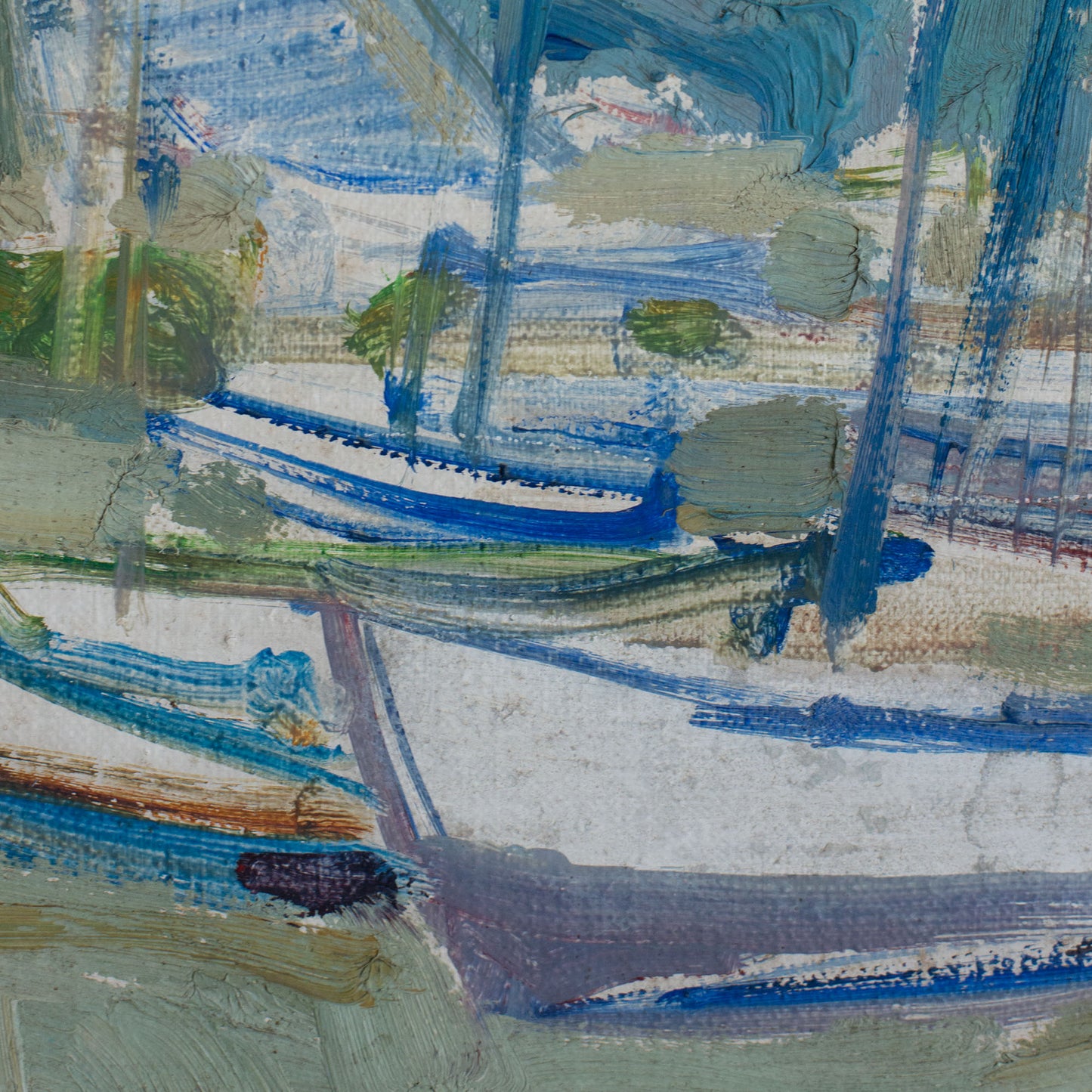 Mid-Century Oil Sketch of Boats in a Harbour - Signed