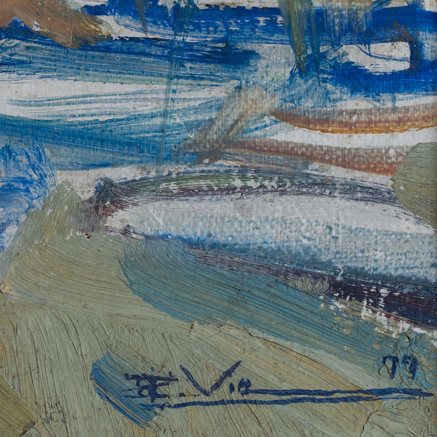 Mid-Century Oil Sketch of Boats in a Harbour - Signed