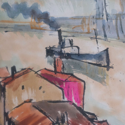 Rafael Ortiz Alfau - Harbour Rooftops -  Cubist Impressionist Influenced Painting