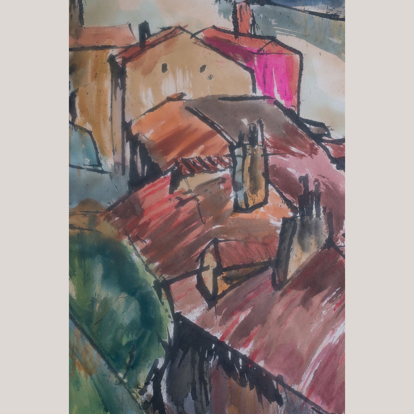 Rafael Ortiz Alfau - Harbour Rooftops -  Cubist Impressionist Influenced Painting