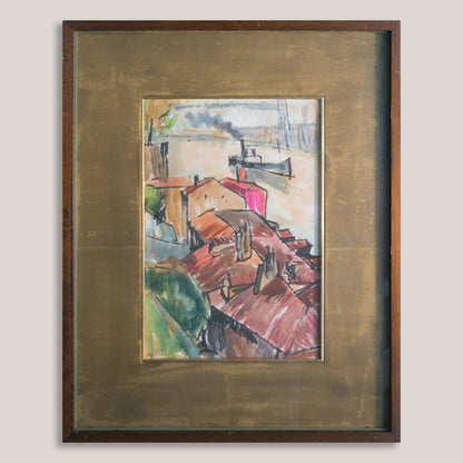 Rafael Ortiz Alfau - Harbour Rooftops -  Cubist Impressionist Influenced Painting