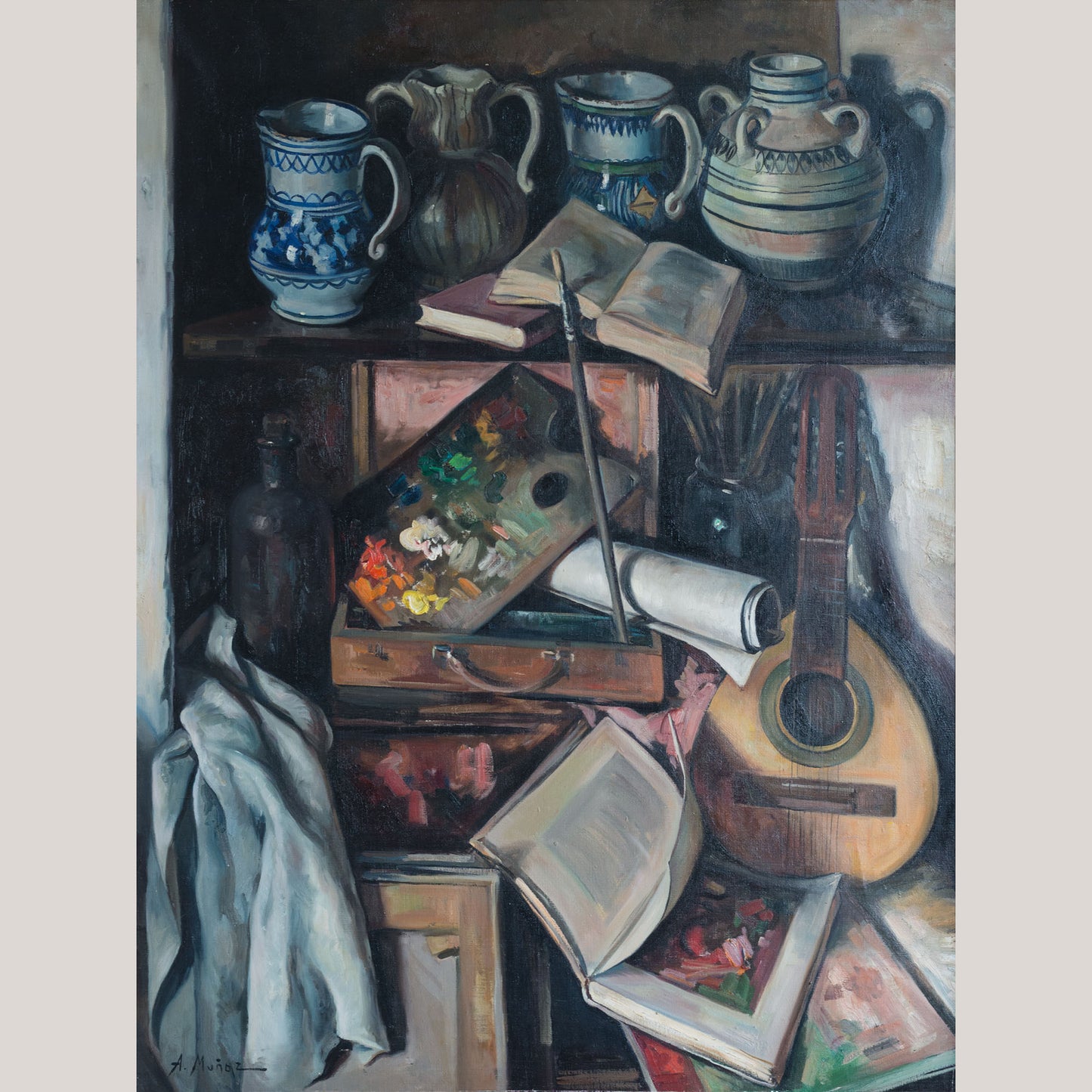 Still Life with Guitar and Books by Alberto Muñoz Boquera