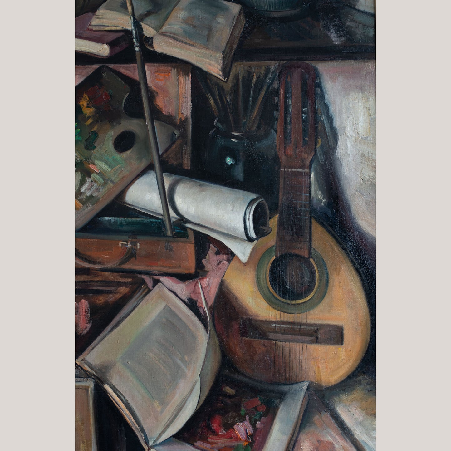 Still Life with Guitar and Books by Alberto Muñoz Boquera