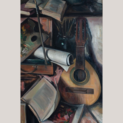 Still Life with Guitar and Books by Alberto Muñoz Boquera
