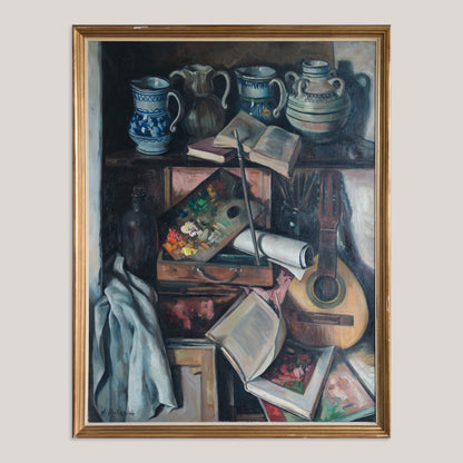 Still Life with Guitar and Books by Alberto Muñoz Boquera