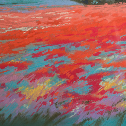 Sunset Over Poppy Fields Landscape Pastel