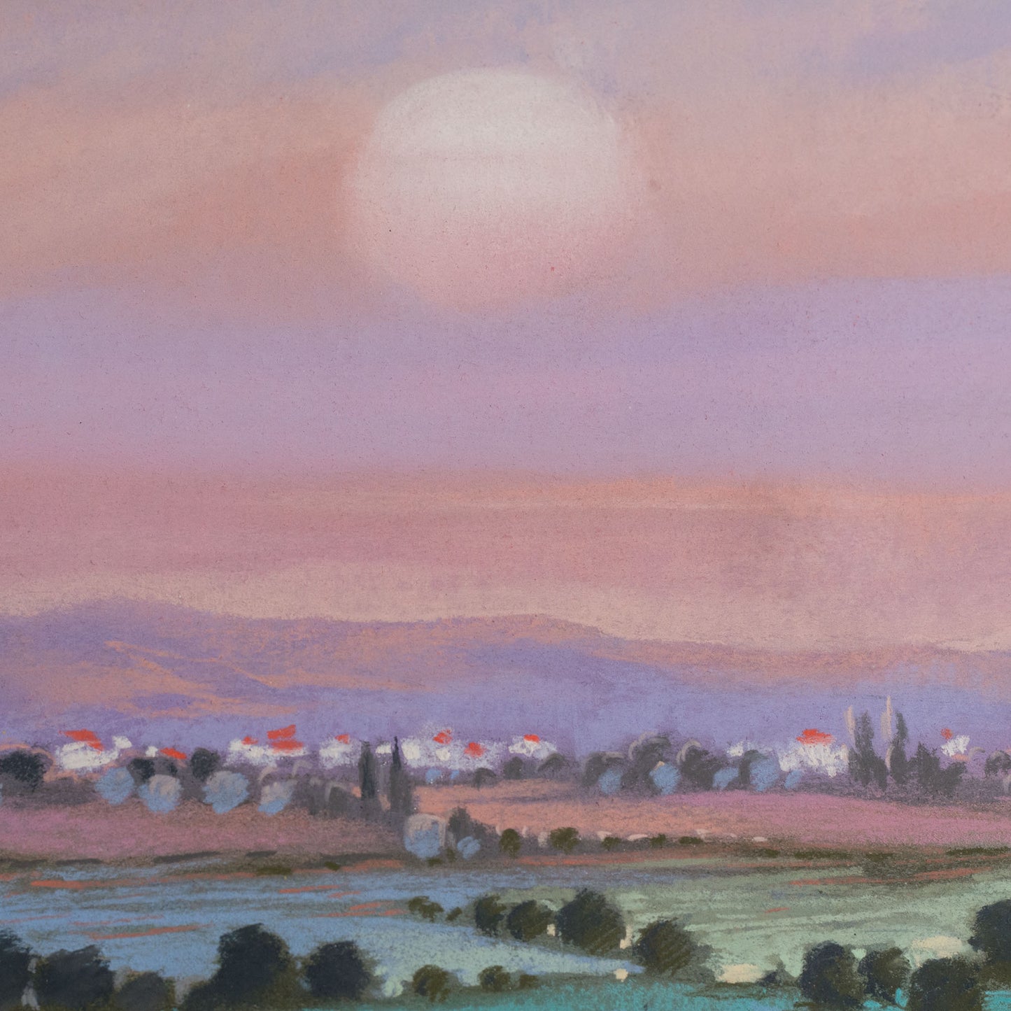 Sunset Over Poppy Fields Landscape Pastel