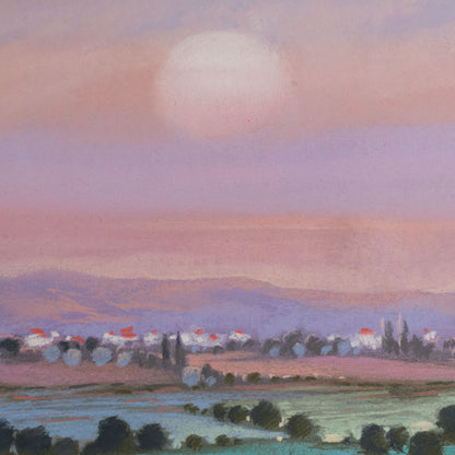 Sunset Over Poppy Fields Landscape Pastel