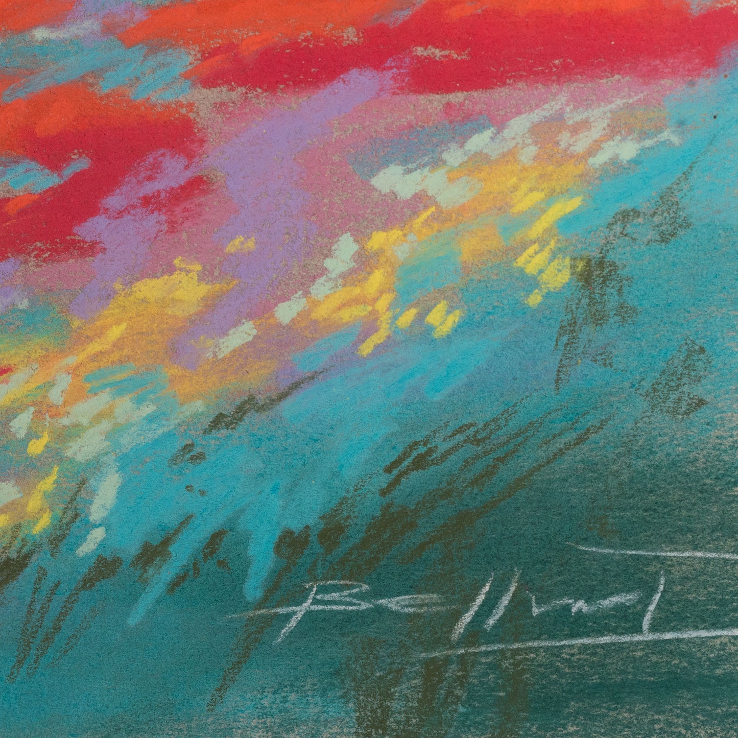 Sunset Over Poppy Fields Landscape Pastel