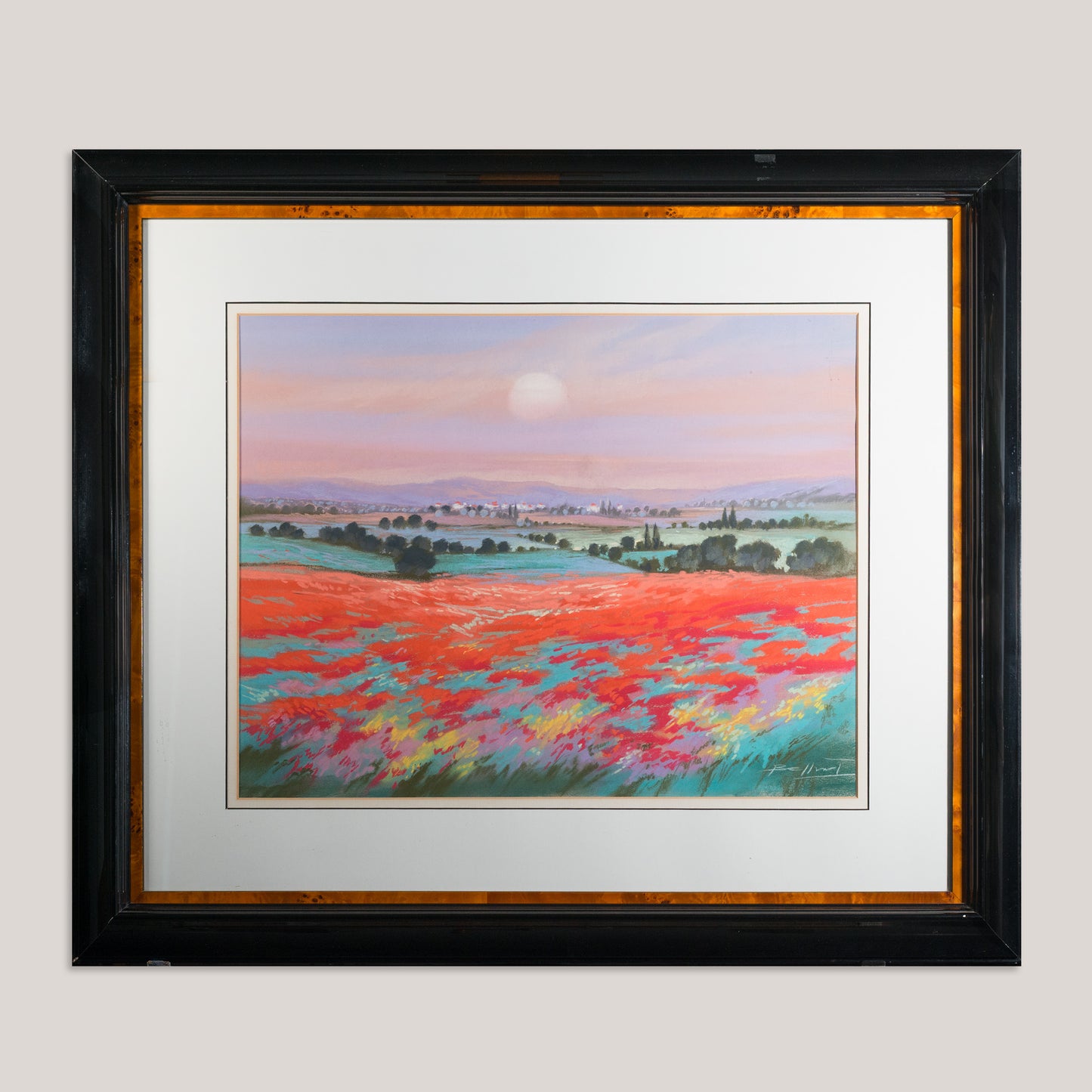 Sunset Over Poppy Fields Landscape Pastel