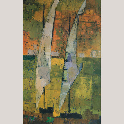 Vintage Abstract Seascape with Two Sailing Boats