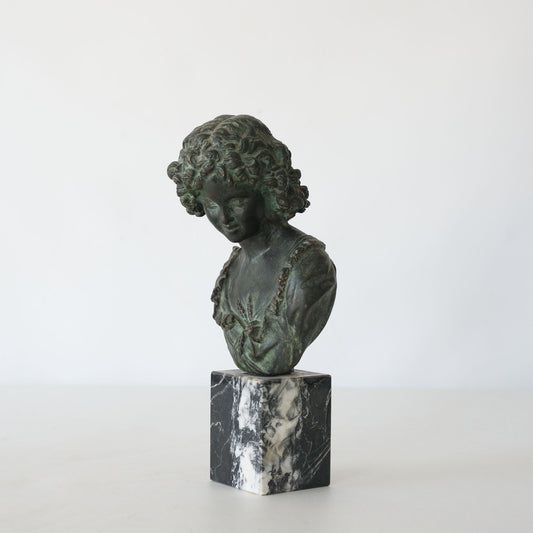 Signed Bronze Bust of a Young Woman on a Marble Base – Possibly After Hippolyte François Moreau