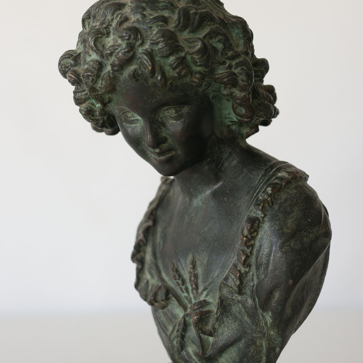Signed Bronze Bust of a Young Woman on a Marble Base – Possibly After Hippolyte François Moreau