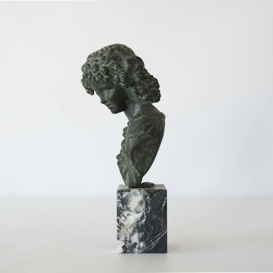 Signed Bronze Bust of a Young Woman on a Marble Base – Possibly After Hippolyte François Moreau