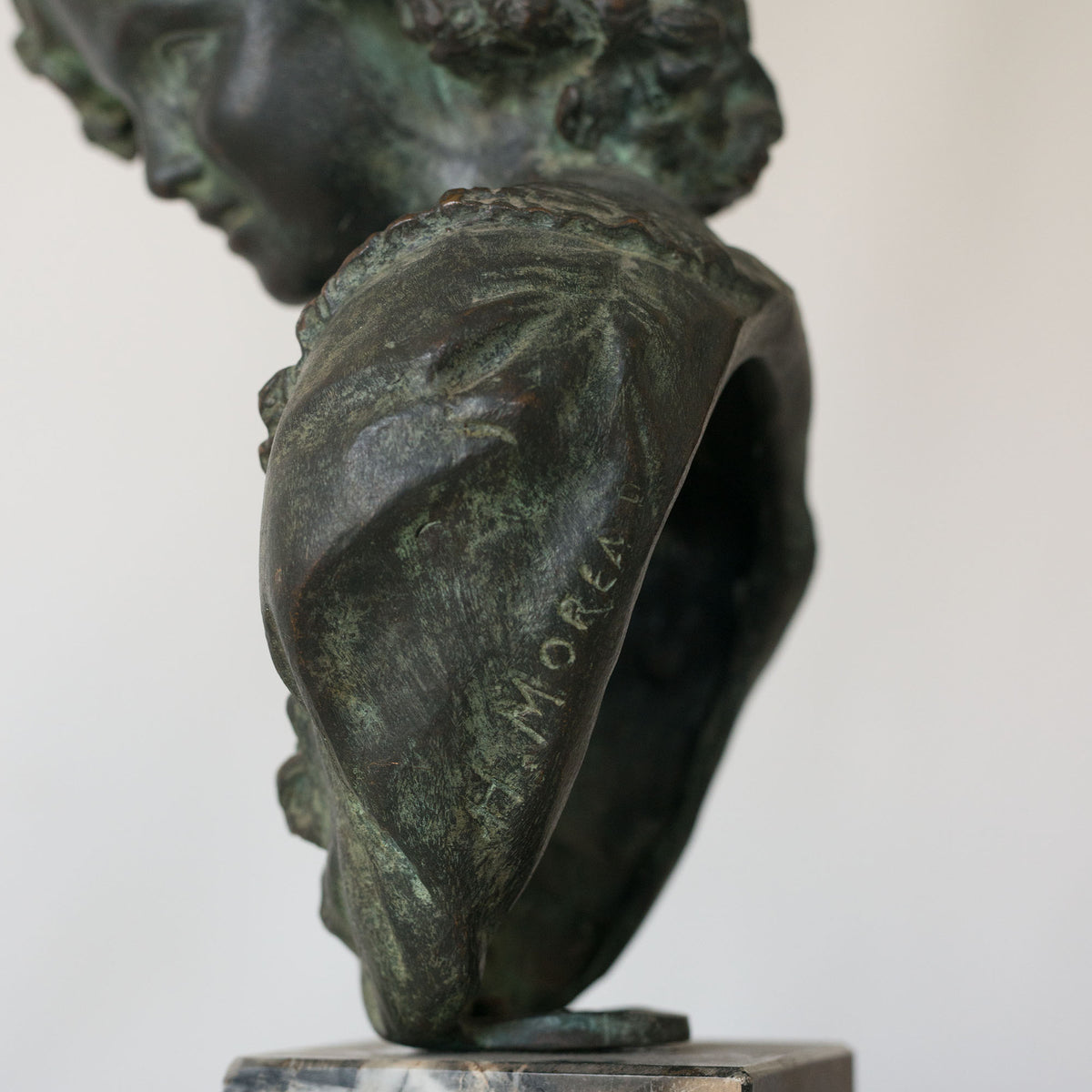 Signed Bronze Bust of a Young Woman on a Marble Base – Possibly After Hippolyte François Moreau