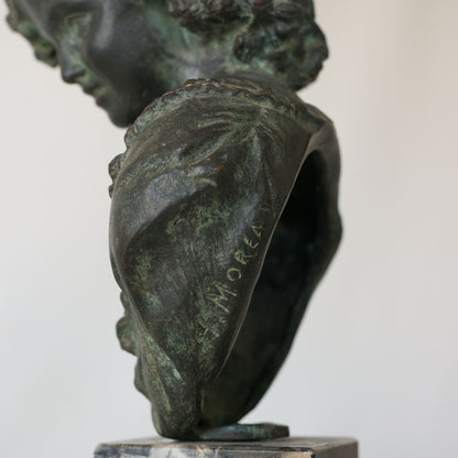 Signed Bronze Bust of a Young Woman on a Marble Base – Possibly After Hippolyte François Moreau