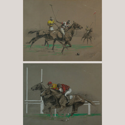 Equestrian Sporting Scenes – Deauville Polo and Longchamp Horse Race by Eugène Pechaubès