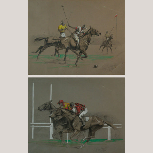 Equestrian Sporting Scenes – Deauville Polo and Longchamp Horse Race by Eugène Pechaubès