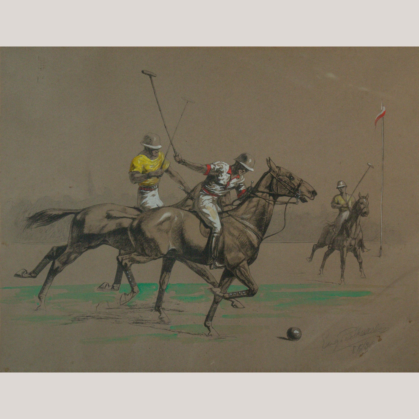 Equestrian Sporting Scenes – Deauville Polo and Longchamp Horse Race by Eugène Pechaubès