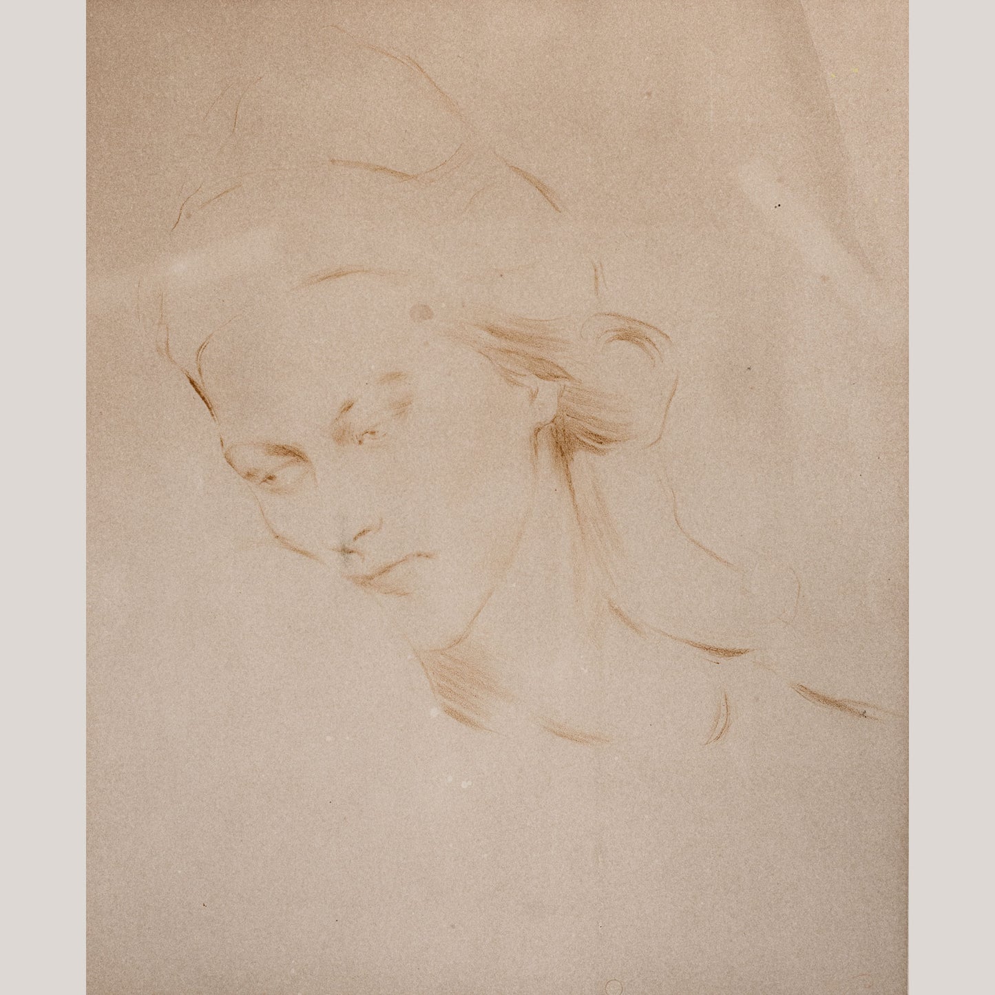 Female Portrait Study Drawing -  signed - 19th Century