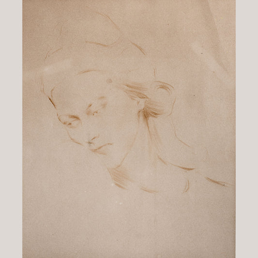 Female Portrait Study Drawing -  signed - 19th Century