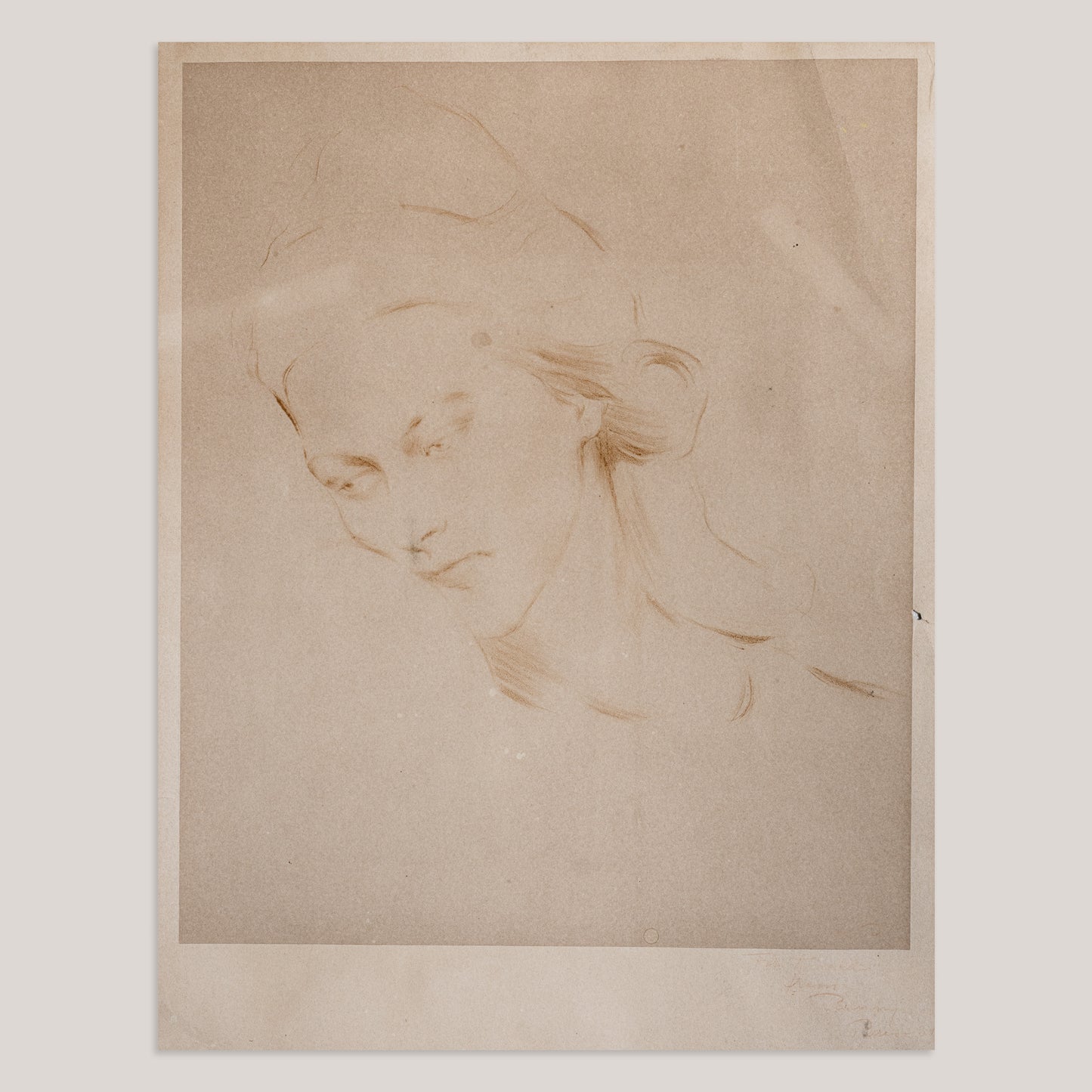 Female Portrait Study Drawing -  signed - 19th Century