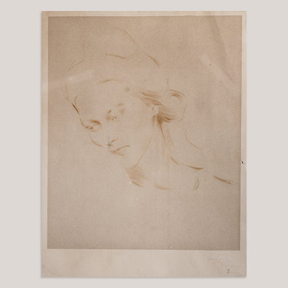 Female Portrait Study Drawing -  signed - 19th Century