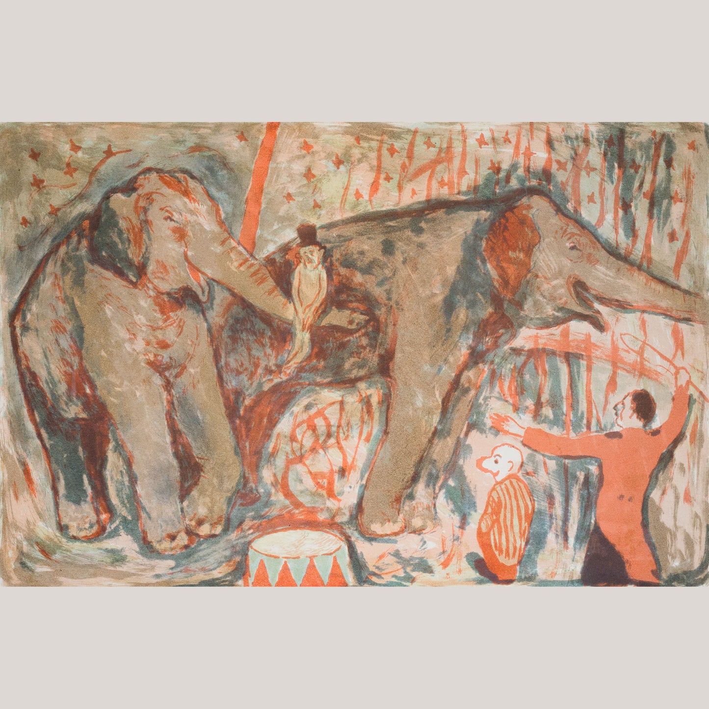 Circus Elephants Lithograph – Artist Unidentified