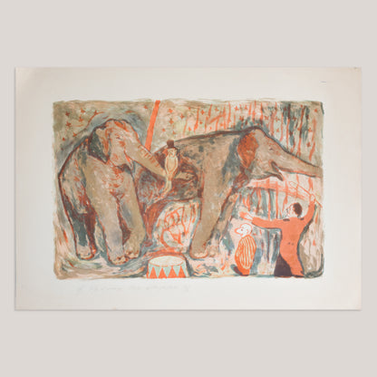 Circus Elephants Lithograph – Artist Unidentified