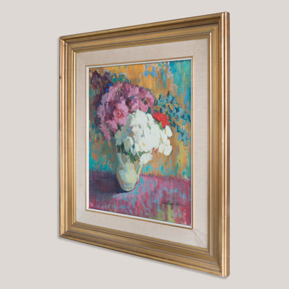 Floral Still Life Colourist Oil Painting – Signed (Artist Unidentified)
