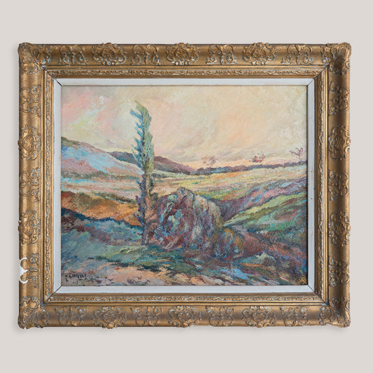 Vintage Expressionist Landscape – Oil on Canvas, Signed, Artist Unidentified