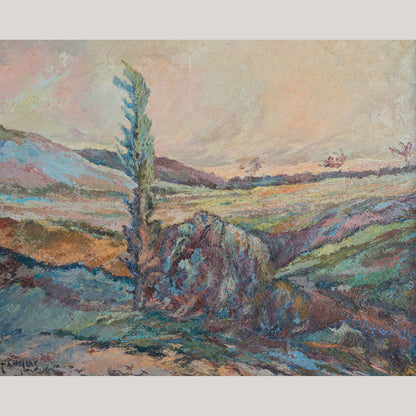 Vintage Expressionist Landscape – Oil on Canvas, Signed, Artist Unidentified