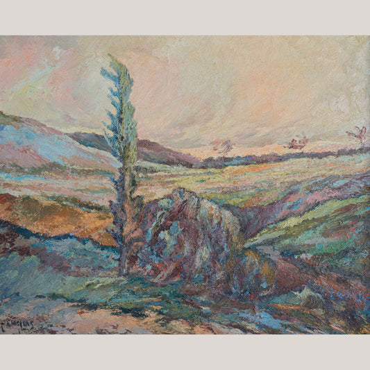 Vintage Expressionist Landscape – Oil on Canvas, Signed, Artist Unidentified