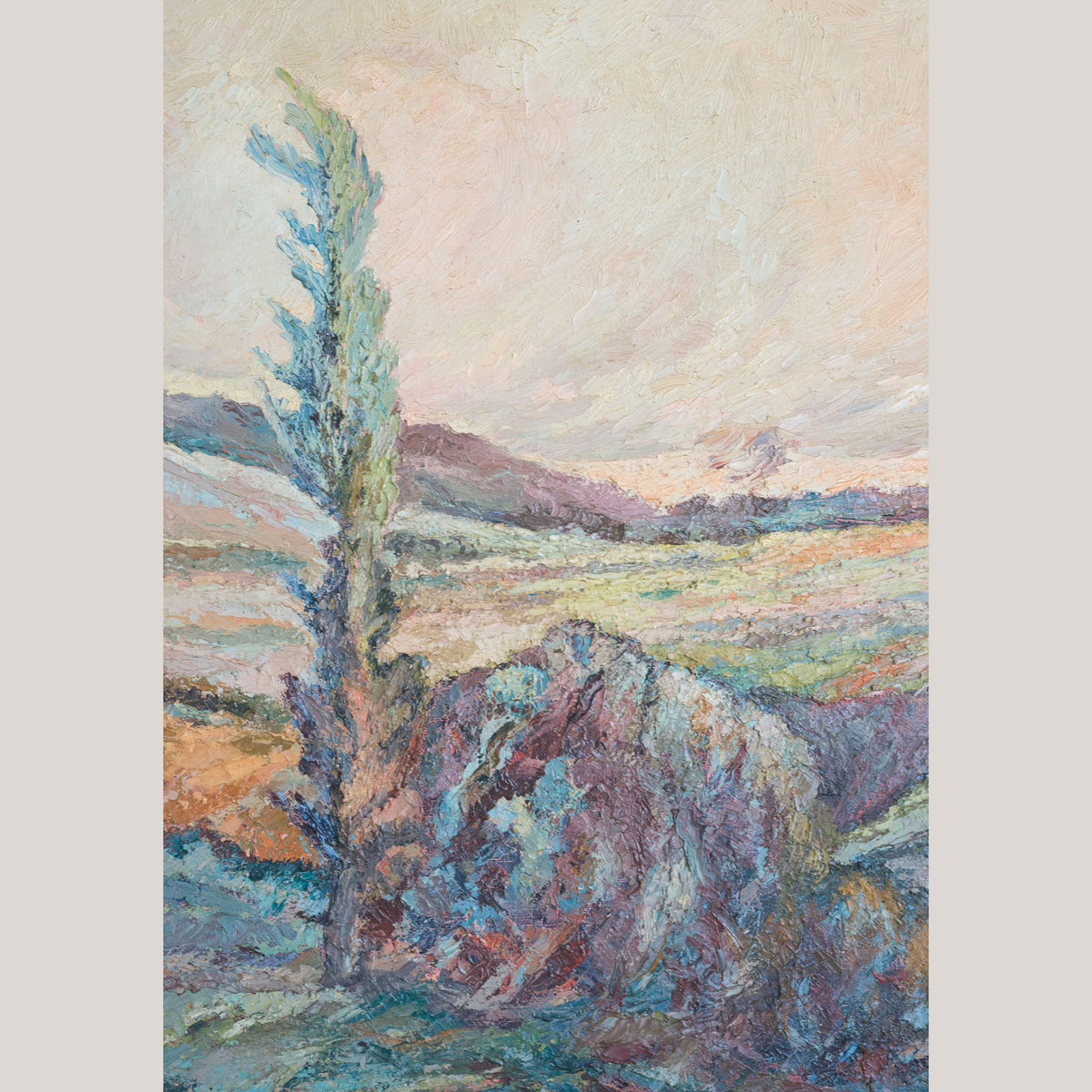 Vintage Expressionist Landscape – Oil on Canvas, Signed, Artist Unidentified