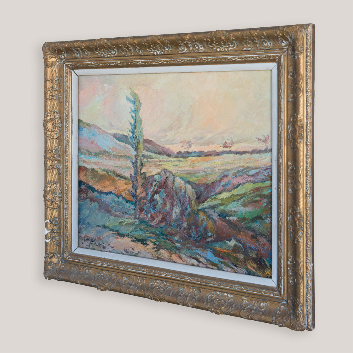 Vintage Expressionist Landscape – Oil on Canvas, Signed, Artist Unidentified