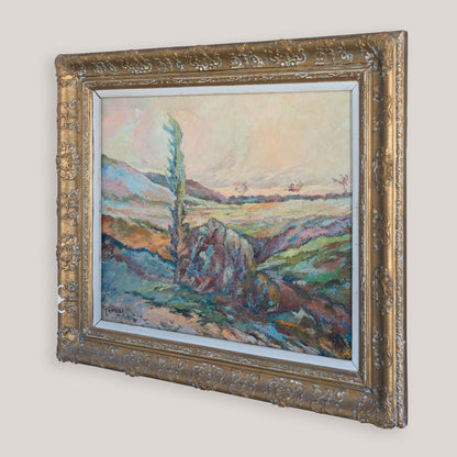 Vintage Expressionist Landscape – Oil on Canvas, Signed, Artist Unidentified